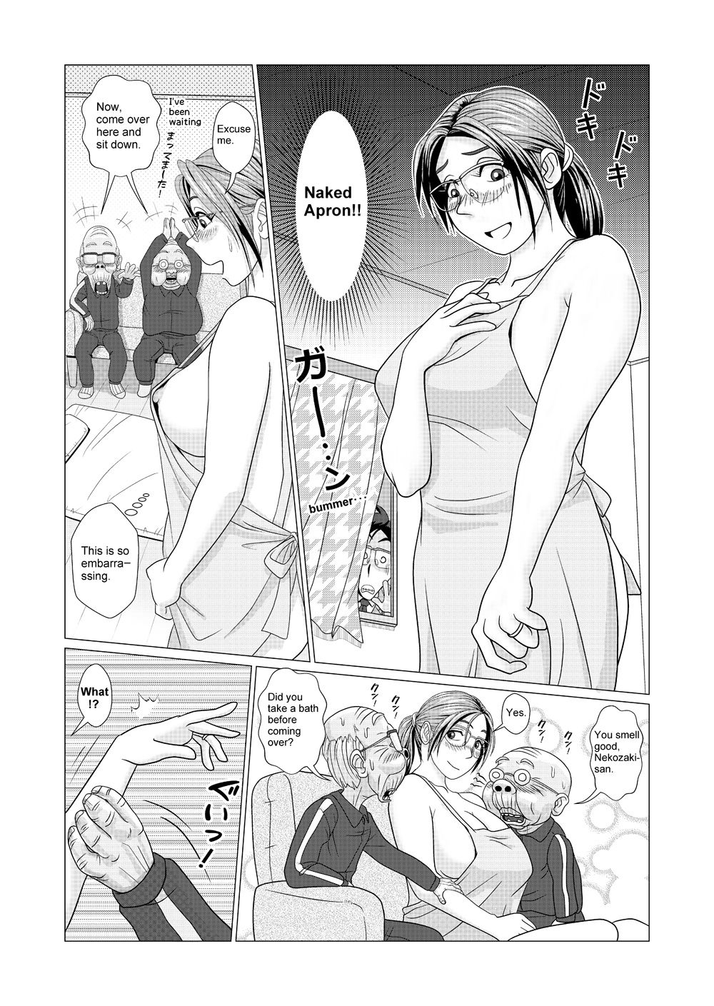 Ero Hitozuma wa Jijii-tachi to Hadaka Apron de Furin o Suru | The Lewd Wife Enjoys Naked Apron Cheating with Old Men page 3 full