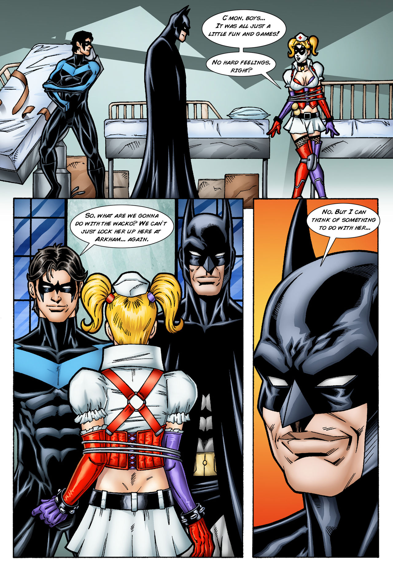 Batman and Nightwing discipline Harley Quinn page 4 full