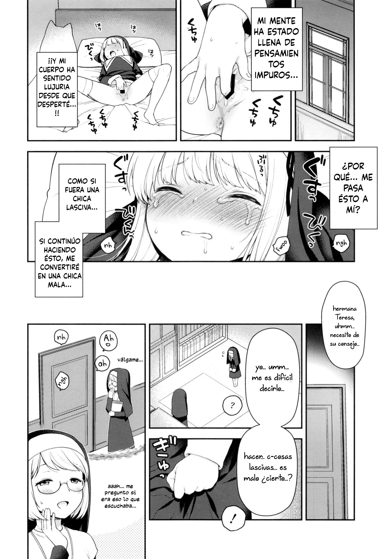 Keiken na Sister Minarai ga Otoko no Tokunou Seieki o Shiboritsukusu Hon | La monjita que redimió mediante el sexo a un hombre page 10 full