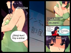Misato trying to entangle Shinji