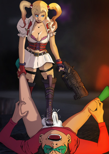 Harley Quinn shoot Robin cover