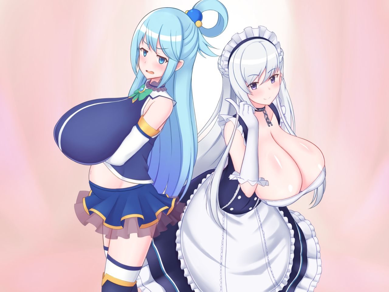 触手でおっぱいなアクアとベルファストに見下されるシチュハツネちゃんとミサト先生のおっぱいエール♡ page 6 full