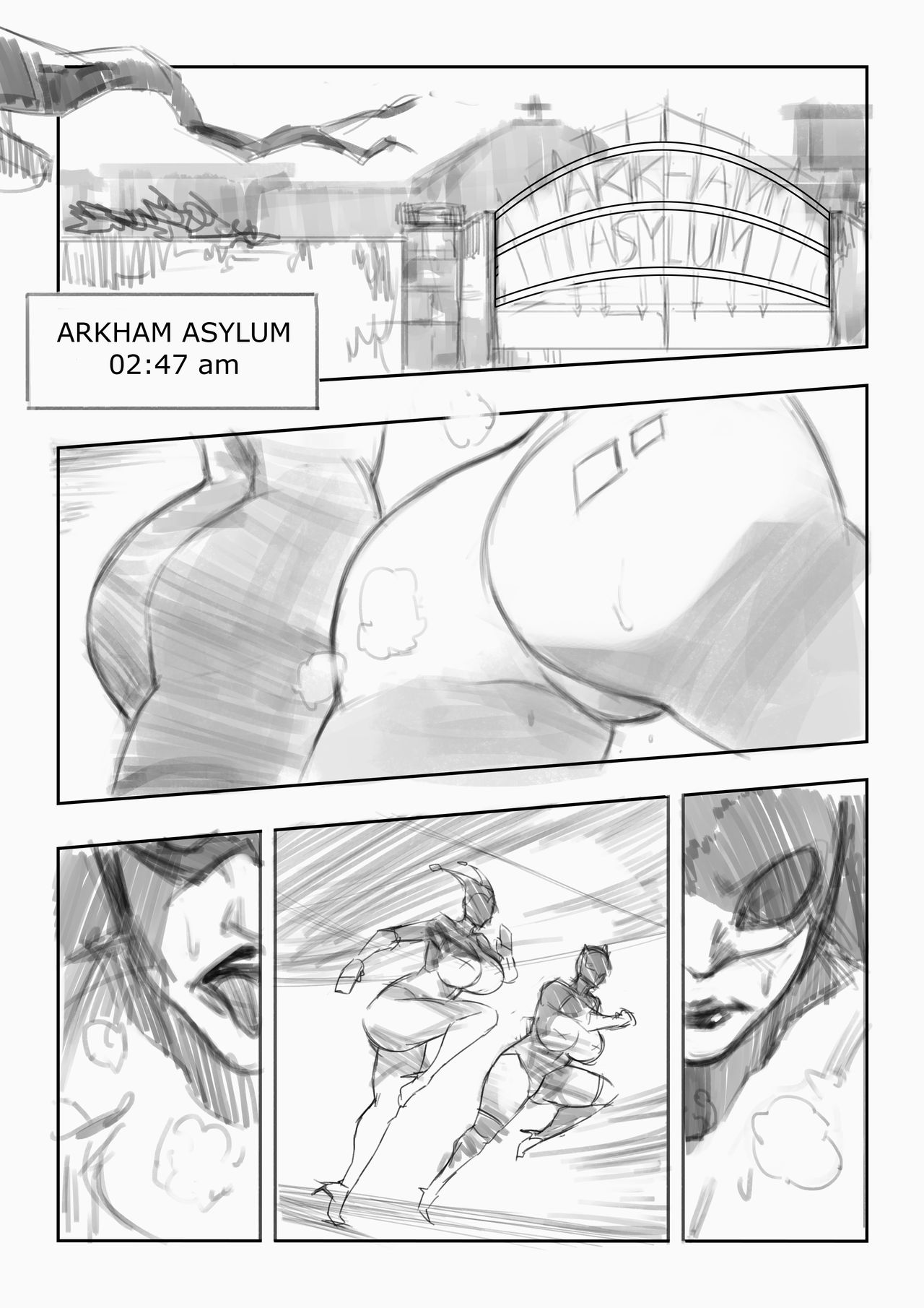 Catwoman and Quinn doujin sketch page 2 full